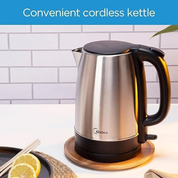 Midea 1.7L Stainless Steel Electric Kettle, 2200W Cordless 360 Degree Swivel Base, Power Cord Storage, Auto Cut-off Function, One Touch Lid Opening, Best for Home, Kitchen and Office, MK17S32A2