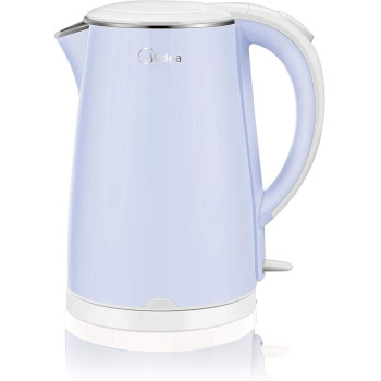Midea 1.7L Stainless Steel Electric Kettle, 2200W Cordless Kettle, 360 Degree Swivel Base, Double Wall Cool Touch Body, Power Cord Storage, Auto Cut-off Function, One Touch Lid Opening, Light Blue, MKHJ1705B