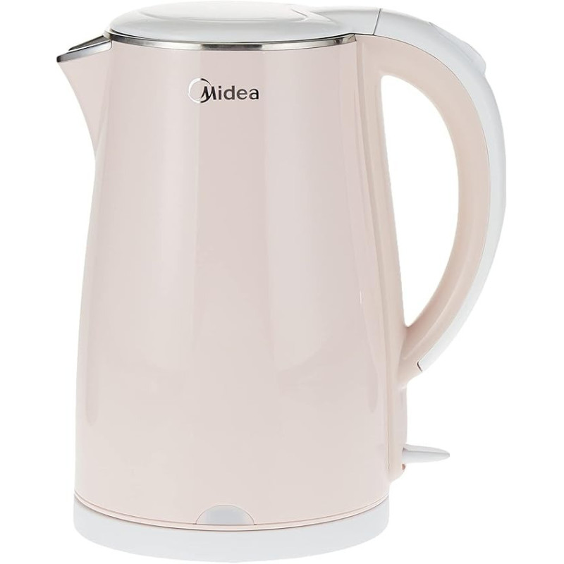 Midea 1.7L Stainless Steel 2200W Cordless Electric Kettle, 360 Degree Swivel Base, Double Wall Cool Touch Body, Power Cord Storage, Auto Cut-off Function, One Touch Lid Opening, Light Orange, MKHJ1705R
