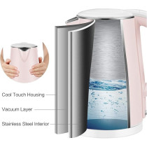 Midea 1.7L Stainless Steel 2200W Cordless Electric Kettle, 360 Degree Swivel Base, Double Wall Cool Touch Body, Power Cord Storage, Auto Cut-off Function, One Touch Lid Opening, Light Orange, MKHJ1705R