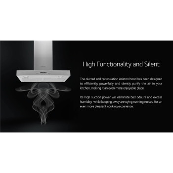 Ariston 60cm Chimney Hood, Telescopic, Wall mounted, Washable Filter, Mechanical Control, AHBS6-7FLLX