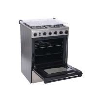 Midea 60 x 60cm Freestanding Cooker, Full Gas Cooking Range With 4 Burners, Automatic Ignition And Safety, Cast Iron Pan Support, Stainless Steel Finish, BME62058FFD-D