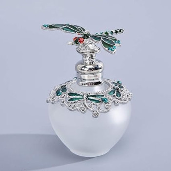 Yu Feng Fancy Empty Crystal Perfume Bottle With Green Dragonfly Glass Bottle Containers, 40Ml