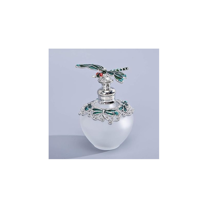 Yu Feng Fancy Empty Crystal Perfume Bottle With Green Dragonfly Glass Bottle Containers, 40Ml