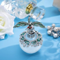 Yu Feng Fancy Empty Crystal Perfume Bottle With Green Dragonfly Glass Bottle Containers, 40Ml