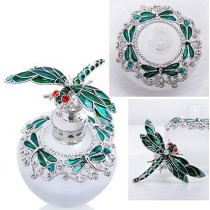 Yu Feng Fancy Empty Crystal Perfume Bottle With Green Dragonfly Glass Bottle Containers, 40Ml