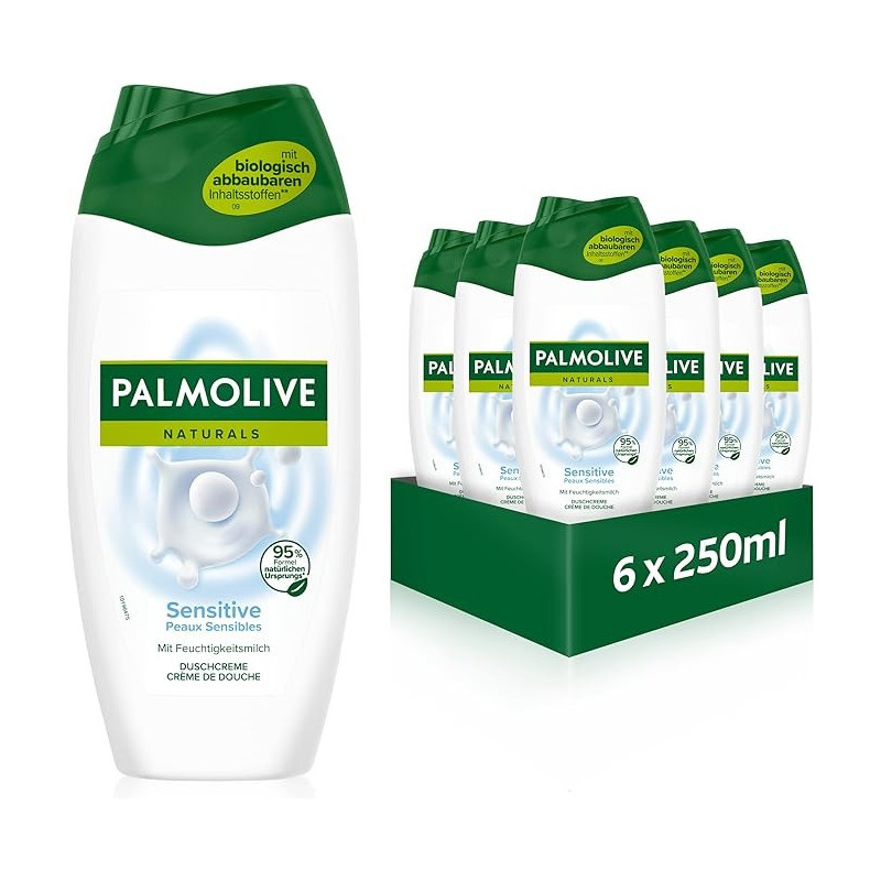 Palmolive Naturals Sensitive Shower Gel Cream Shower With Moisturising Milk, 250 Ml, Pack Of 6