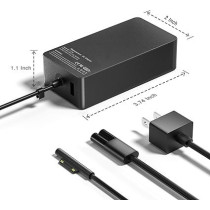 Runpower 65W 15V 4A Surface Book AC Adapter Charger Fit For Microsoft Model 1706 Tablet Power Supply Jack 6Ft Cord With USB, Black