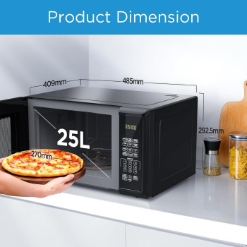 Midea 25L Digital Solo Microwave Oven With 10 Power Levels, 900W, Electronic Touch Control, Child-Safety-Lock, Defrost Function, Fast Reheat, Pull Open Door Handle, EM925A2GUBK