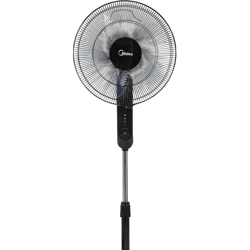 Midea Pedestal Stand Fan With Remote Control, 16 inch, 3D Oscillation Directions, 3 Speed Levels And Adjustable Height, 5 Leaf Blade With 7.5 Hours Timer, Black, FS4015FR