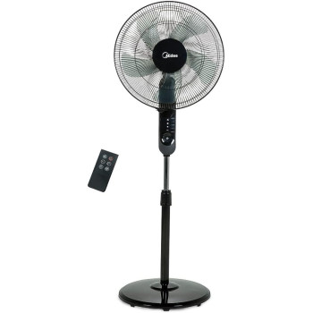 Midea Pedestal Stand Fan With Remote Control, 16 inch, 3D Oscillation Directions, 3 Speed Levels And Adjustable Height, 5 Leaf Blade With 7.5 Hours Timer, Black, FS4015FR