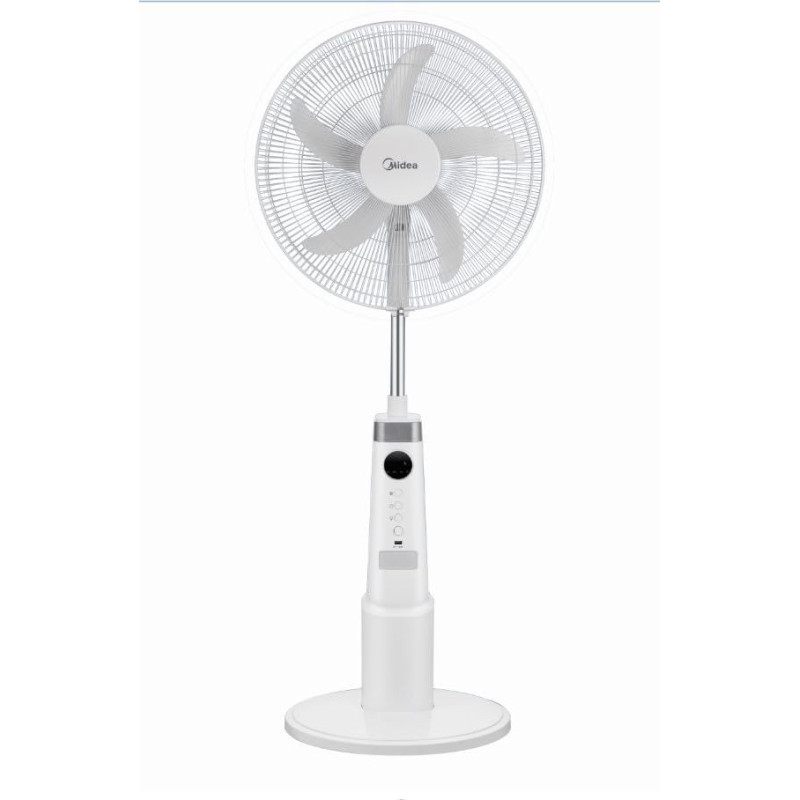 Midea Rechargeable Stand Fan With Remote, 9 Speed Settings With 25W Power, Cordless Support, White, FS4523MRD