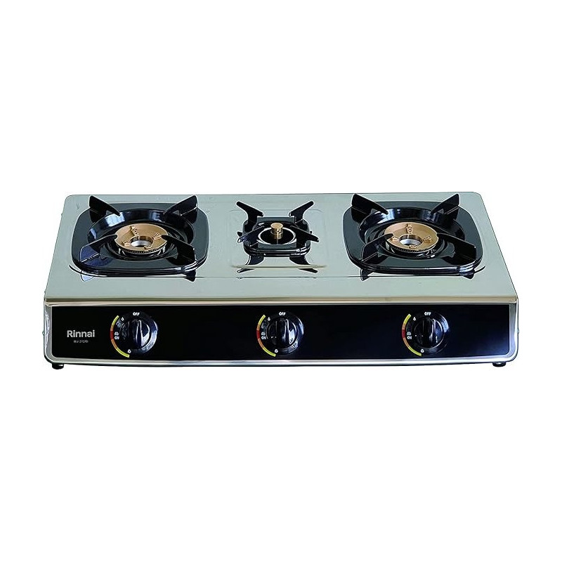 Rinnai 3 Burner Brass Stainless Steel Top Gas Stove, RV310RI