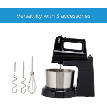 Midea Stand Mixer Hand Mixer, 400W With 2L Stainless Steel Rotary Bowl, 5 Speeds Plus Turbo Button, Twin Stainless Steel Kneader And Beater For Mixing, Whipping, Whisking, Kneading, HM0293A