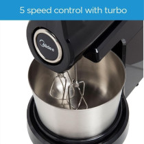 Midea Stand Mixer Hand Mixer, 400W With 2L Stainless Steel Rotary Bowl, 5 Speeds Plus Turbo Button, Twin Stainless Steel Kneader And Beater For Mixing, Whipping, Whisking, Kneading, HM0293A