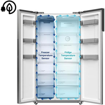 Hitachi 680L Gross, Net 525L Side by Side 2 Door Refrigerator, Dual Fan Cooling, Quick Freezing, Mirror Touch Controller, Dark Inox, HRSN9552DDXAE