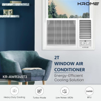 KROME 2 Ton Window Air Conditioner, 24000 BTU, R410a Gas,Rotary compressor, Energy Efficient, Low Noise, Maximum Cooling, Mechanical Control,Turbo Mode, White, KR-AWR24ST3