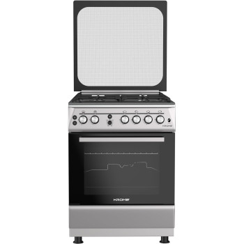 KROME 60 x 60cm Free Standing Cooker, Cast Iron, Gas Oven, Full Gas Ignition with 4 Burners, Stainless Steel Cooking Range, Double Knob Control, Inox, KR-CR 606KF
