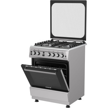 KROME 60 x 60cm Free Standing Cooker, Cast Iron, Gas Oven, Full Gas Ignition with 4 Burners, Stainless Steel Cooking Range, Double Knob Control, Inox, KR-CR 606KF