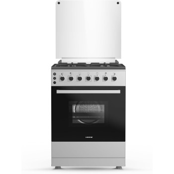KROME 60 x 60cm Free Standing Cooker, Cast Iron, Gas Oven, Full Gas Ignition with 4 Burners, Stainless Steel Cooking Range, Double Burners in Oven, Full Safety, INOX, KR-CR606O