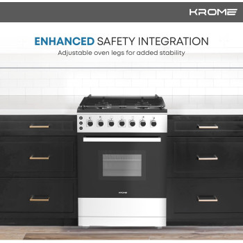 KROME 60 x 60cm Free Standing Cooker, Cast Iron, Gas Oven, Full Gas Ignition with 4 Burners, Stainless Steel Cooking Range, Double Burners in Oven, Full Safety, INOX, KR-CR606O