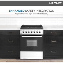 KROME 60 x 60cm Free Standing Cooker, Cast Iron, Gas Oven, Full Gas Ignition with 4 Burners, Stainless Steel Cooking Range, Double Burners in Oven, Full Safety, INOX, KR-CR606O