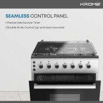 KROME 60 x 60cm Free Standing Cooker, Cast Iron, Gas Oven, Full Gas Ignition with 4 Burners, Stainless Steel Cooking Range, Double Burners in Oven, Full Safety, INOX, KR-CR606O