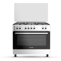 KROME 90 x 60cm Free Standing Cooker, Gas Oven, Full Gas Ignition With 5 Burners, Double Knob Control, Stainless Steel Cooking Range, Double Oven Lamps, Full Safety, INOX, KR-CR906O