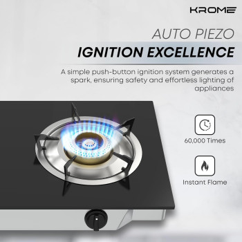 Krome Gas Stove 2 Burner Cast Iron, Double Brass Burners, KR-GGFC2070