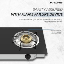 Krome Gas Stove 2 Burner Cast Iron, Double Brass Burners, KR-GGFC2070