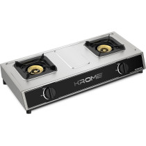 Krome Gas Stove 2 Burners, Auto Ignition, Double Brass Burners, LPG Gas Stove, Cast Iron Burner, Flame Failure Device, Enamel Square Pan Support, CE Approved, Stainless Steel Body, KR-GSFC2041