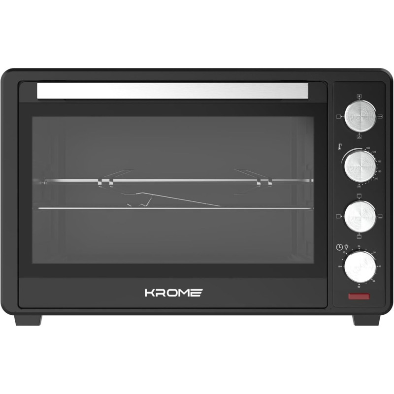 KROME Electric Oven 60Litre, 2000W, Rotisserie, Toasting, Baking, Grilling And Broiling, Convection Fan, 60Min Timer With Automatic Shut-Off, KR-OTG60OM (Black)