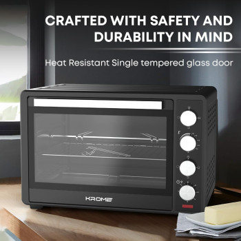 KROME Electric Oven 60Litre, 2000W, Rotisserie, Toasting, Baking, Grilling And Broiling, Convection Fan, 60Min Timer With Automatic Shut-Off, KR-OTG60OM (Black)