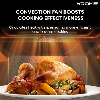 KROME Electric Oven 60Litre, 2000W, Rotisserie, Toasting, Baking, Grilling And Broiling, Convection Fan, 60Min Timer With Automatic Shut-Off, KR-OTG60OM (Black)