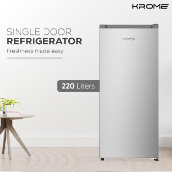 KROME 220L Gross, Single Door Refrigerator, Environment Friendly, Reversible Door, Best Compact Small Fridge For Mini-Bar, Kitchen, KR-RDC220H