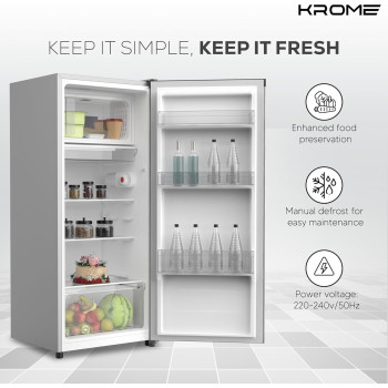 KROME 220L Gross, Single Door Refrigerator, Environment Friendly, Reversible Door, Best Compact Small Fridge For Mini-Bar, Kitchen, KR-RDC220H