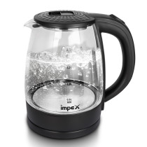 Impex Electric Glass Kettle, High Boron Glass, 360 Degree Turnable Base, Hot Water Kettle Teapot Boiler And Heater, Triple Thermostat, Heat Resistant Handle, Power Indicator 1.8 L 1500 W, STEAMER 1805, Black
