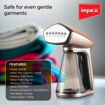Impex Handheld, Portable Garment Steamer With Handheld Steam Iron, Quick Heat, Perfect For All Types Of Clothes 260 ml 1640 W, GSM 6014, Ivory