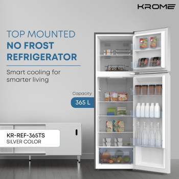 Krome 365L Gross Top Mount Double Door Refrigerator, Automatic Defrost Freezer, Rapid Freezing, A+ Energy, KR-REF 365TS