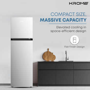 Krome 365L Gross Top Mount Double Door Refrigerator, Automatic Defrost Freezer, Rapid Freezing, A+ Energy, KR-REF 365TS