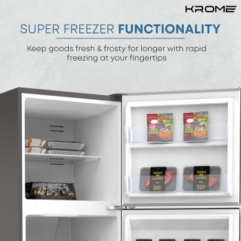 Krome 365L Gross Top Mount Double Door Refrigerator, Automatic Defrost Freezer, Rapid Freezing, A+ Energy, KR-REF 365TS