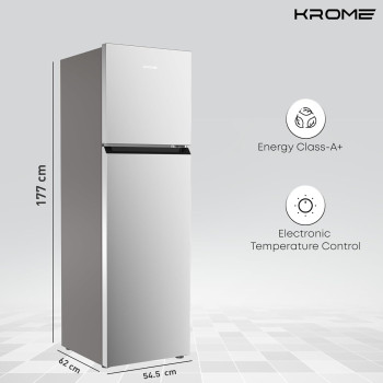 Krome 365L Gross Top Mount Double Door Refrigerator, Automatic Defrost Freezer, Rapid Freezing, A+ Energy, KR-REF 365TS