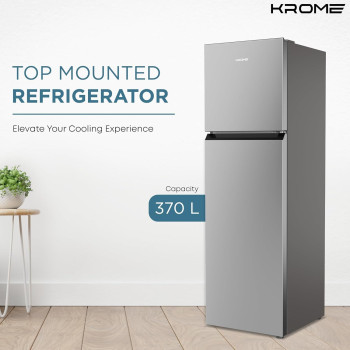 Krome 370L Gross, Top Mount Double Door Refrigerator, Automatic Defrost Freezer, A+ Energy Efficiency, Big Capacity Fridge, KR-REF370T