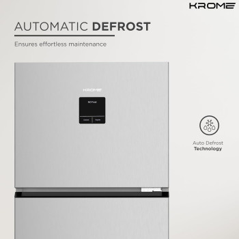 Krome 600L Gross, Top Mount Double Door Refrigerator With LED Display, Automatic Defrost Freezer, A+ Energy Efficiency, Big Capacity Fridge, Silver, KR-RFF600T