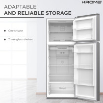 Krome 600L Gross, Top Mount Double Door Refrigerator With LED Display, Automatic Defrost Freezer, A+ Energy Efficiency, Big Capacity Fridge, Silver, KR-RFF600T
