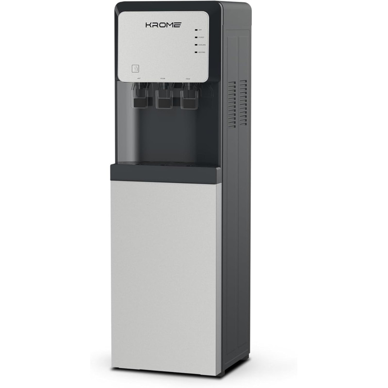 Krome Bottom Loading Water Dispenser, Hot, Cold and Normal Water, Floor Standing, Made With SUS 304 Tank And Food-Grade Silicone Gel Tube, Child Lock For Hot Water, Silver And Black, KR-WDBL 3TB