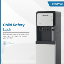 Krome Bottom Loading Water Dispenser, Hot, Cold and Normal Water, Floor Standing, Made With SUS 304 Tank And Food-Grade Silicone Gel Tube, Child Lock For Hot Water, Silver And Black, KR-WDBL 3TB