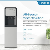 Krome Bottom Loading Water Dispenser, Hot, Cold and Normal Water, Floor Standing, Made With SUS 304 Tank And Food-Grade Silicone Gel Tube, Child Lock For Hot Water, Silver And Black, KR-WDBL 3TB