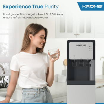 Krome Bottom Loading Water Dispenser, Hot, Cold and Normal Water, Floor Standing, Made With SUS 304 Tank And Food-Grade Silicone Gel Tube, Child Lock For Hot Water, Silver And Black, KR-WDBL 3TB