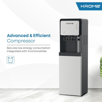 Krome Bottom Loading Water Dispenser, Hot, Cold and Normal Water, Floor Standing, Made With SUS 304 Tank And Food-Grade Silicone Gel Tube, Child Lock For Hot Water, Silver And Black, KR-WDBL 3TB